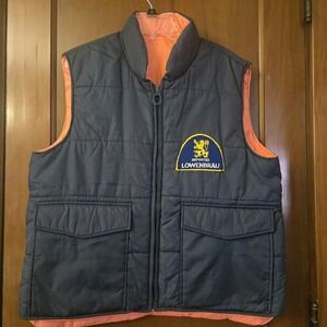 Vintage Lowenbrau Brand Vest Quilted Reversible Pockets Retro Beer Import 80's